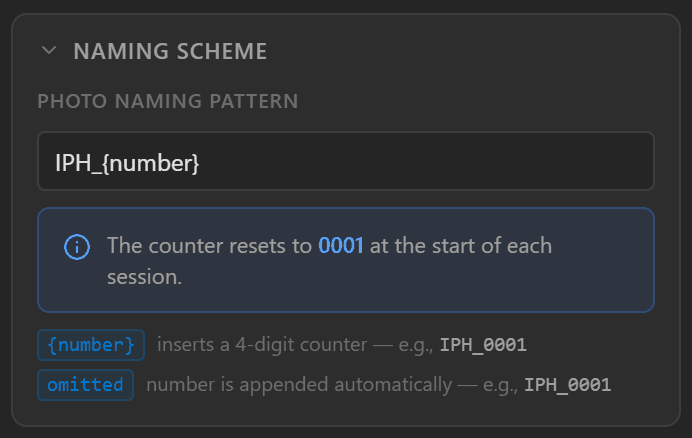 Naming Scheme panel