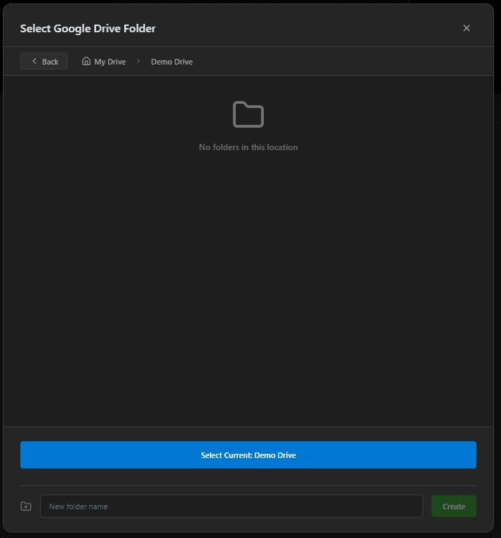 Select Google Drive Folder dialog