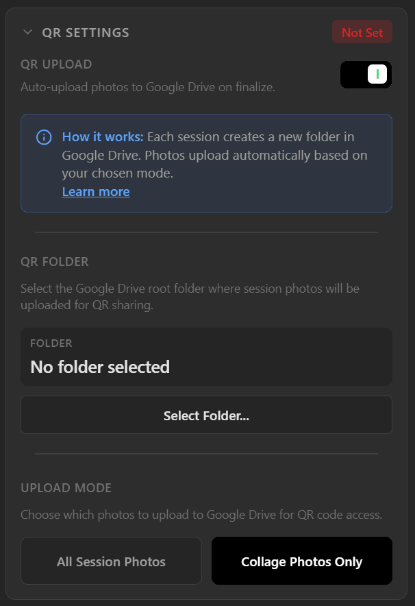 QR Settings panel