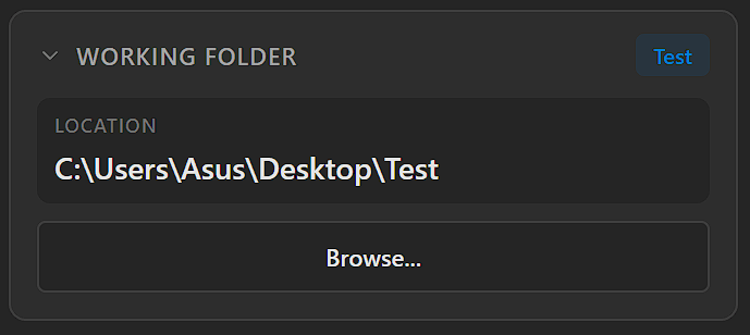 Working Folder selected